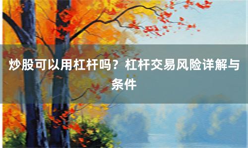 炒股可以用杠杆吗？杠杆交易风险详解与条件